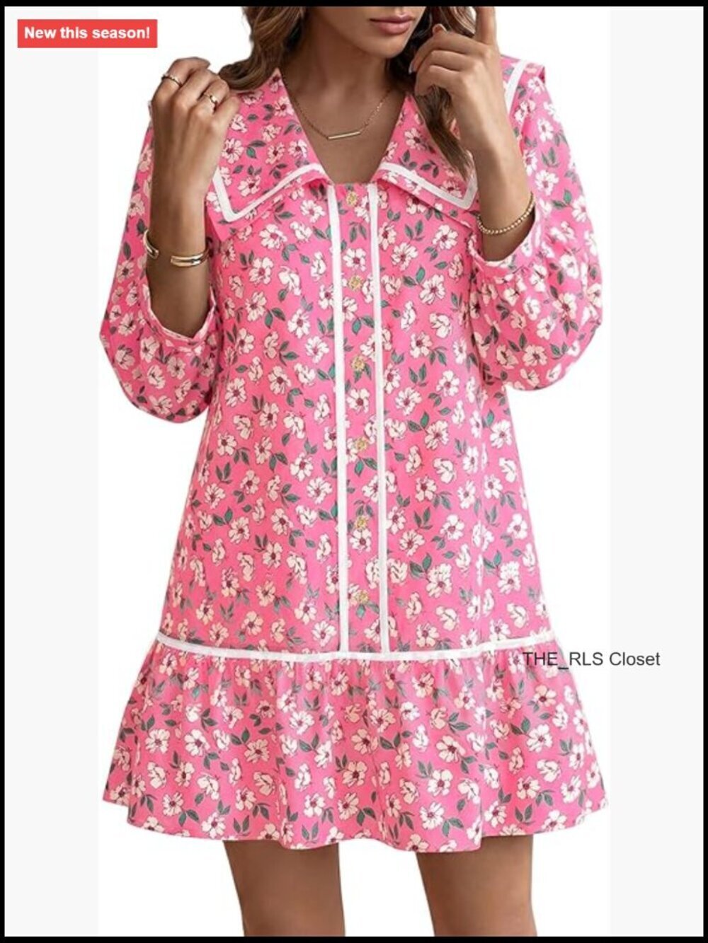 Casual Floral Button Down Babydoll Mini Dress with 3/4 Sleeves